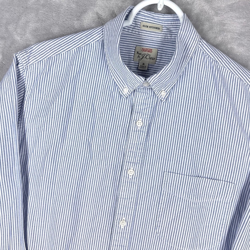 J.CREW Slim Untucked Oxford Shirt Mens Medium Blue White Striped Button Down